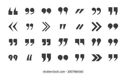 Quotes marks collection. Speech punctuation commas. Remark buttons. Isolated vector illustration.