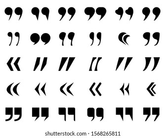 Quotes marks silhouette set. Black quotation icon, definition punctuation, double commas for text. Set of conversation quotemark. Citation marking for speech bubble, message. vector isolated eps10