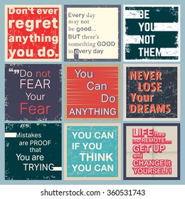 Quotes motivational square set. Inspirational quote. Poster Quote template. T-shirt print design. Vector illustration.