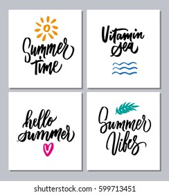 Quotes and phrases about summer time. Vitamin Sea. Stationary collection of vector summer card templates. Hand drawn artistic background for print and web projects. 