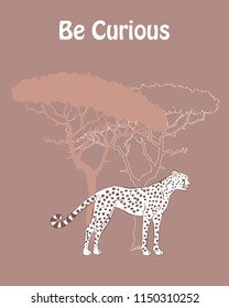  Quotes Poster with Cheetah Savanna Animal. Hand drawn vector cheetah in safari park. Hand drawn vector illustration