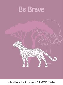  Quotes Poster with Leopard Savanna Animal. Hand drawn vector leopard in  safari park. Hand drawn vector illustration