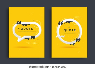 Quotes Poster Templates Design Set. 3d Blend Speech Bubble On Yellow Background. White Quote Modern Frame. Vector Illustration.