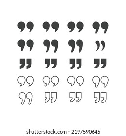 Quotes, quotation marks black isolated vector icon set. Speech mark icons.