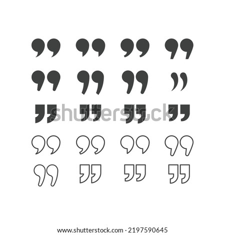 Quotes, quotation marks black isolated vector icon set. Speech mark icons.