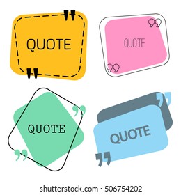 Quotes Sign And Frame Set. Vector Stock Illustration For Chat Design, Text Box Template, Citing Block.