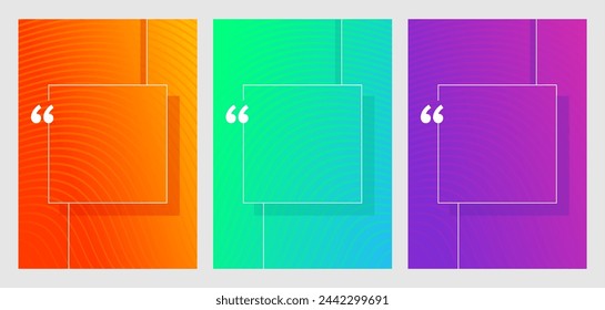 Quotes template in 3 colorful variations. Creative quotation marks and copy place with sample text, message box - vector typographic block or website element