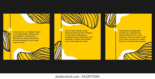 Quotes template in 3 decorative organic squares, with negative space. Creative quotation marks and copy place with sample text, message box