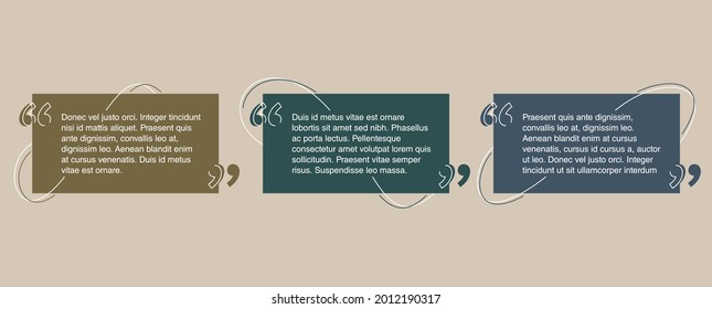 Quotes template in 3 variations with different calligraphic lines - flat decorative text block with quotation marks - vector typographic block or website element