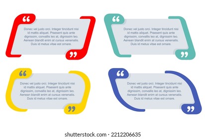 Quotes template in 4 variations - decorative colorful frames. Creative quotation marks and place with sample text, message box