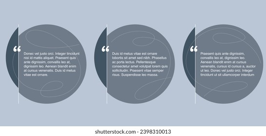Quotes template in circular frames. Creative quotation marks and copy place with sample text, message box