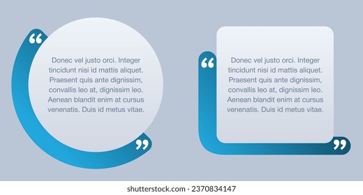 Quotes template - decorative frame in circle and square shape. Creative blue quotation marks and place with sample text, message box