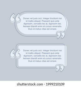 Quotes template - flat decorative thin line text block. Creative quotation marks andcopy place with sample text, message box - vector typographic block or website element