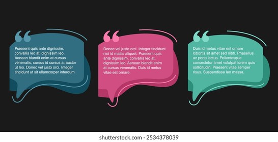 Quotes template in message bubble shape. Creative drawn elements and copy place with sample text, message bubbles shape