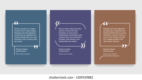 Quotes template set (3 variations) - wrame with creative quotation marks and place for text (message box) - vector typographic block or website element