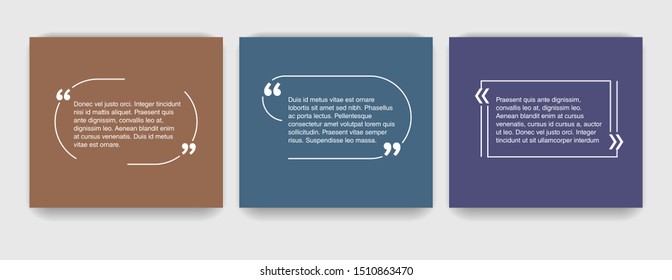 Quotes template set (3 variations) - frame with creative quotation marks and place with sample text (message box) - vector typographic block or website element