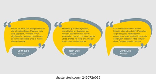 Quotes template in yellow bubble shape. Creative drawn elements and copy place with sample text, message box