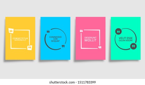 Quotes textbox templates. Set of colored backgrounds with quote forms design for the cover, flyer, poster, brochure, typography or other printing products. Vector illustration.