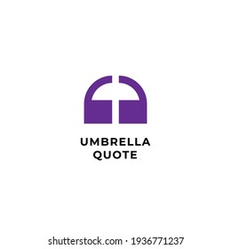 Quotes with umbrella sign in the middle. Negative space logo style. Premium design template