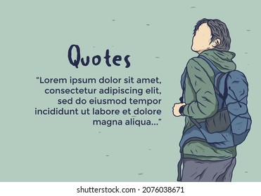 Quotes of woman with backpack illustration design