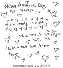 quotes words for your loved one poster postcard declaration of love for Valentine's Day lettering handwritten printable doodle hearts