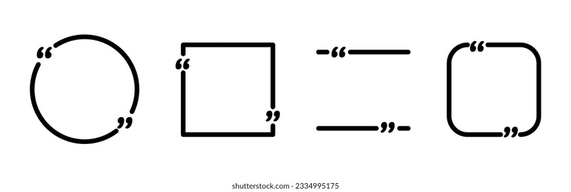 Quoting box set. Quote frame with quotation marks. Speech bubble for text.