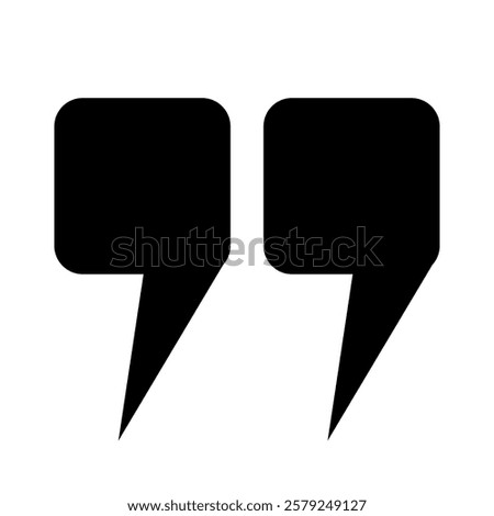 Quoting signs in the title, square check marks, and quote icons in the comments. The quotation marks are highlighted in black on a white background. Vector illustration.