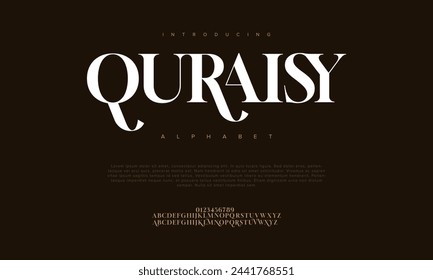 Quraisy premium luxury arabic alphabet letters and numbers. Elegant islamic typography ramadan wedding serif font decorative vintage. Creative vector illustration