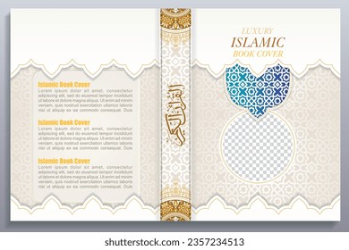 Quran book cover, islamic book cover, with arabic ornament Background colorful with luxury design
