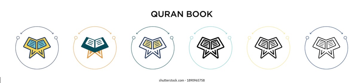 Quran book icon in filled, thin line, outline and stroke style. Vector illustration of two colored and black quran book vector icons designs can be used for mobile, ui, web