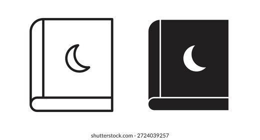 Iconos del libro del Corán, Vector de línea. conjunto de símbolos sólidos
