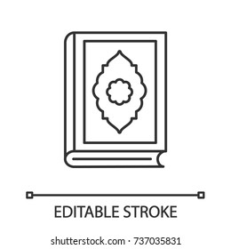 Quran book linear icon. Thin line illustration. Islamic religion. Koran. Contour symbol. Vector isolated outline drawing. Editable stroke