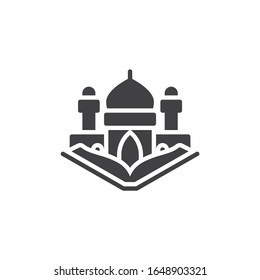 Quran book and Mosque vector icon. filled flat sign for mobile concept and web design. Ramadan Kareem glyph icon. Symbol, logo illustration. Vector graphics