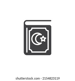 Icono del vector del libro del Corán. signo plano relleno para concepto móvil y diseño web. Icono de glifo del Sagrado Corán. Símbolo, ilustración del logotipo. Gráficos vectoriales