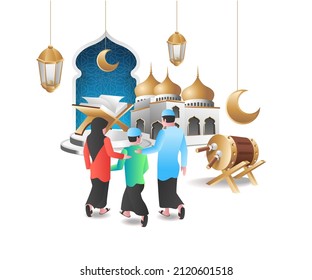 Quran at the door of the mosque, Ramadan karim concept illustration