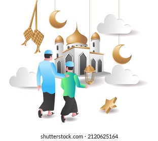 Quran at the door of the mosque, Ramadan karim concept illustration