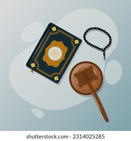 Quran and gavel. Sharia islamic law concept design vector illustration