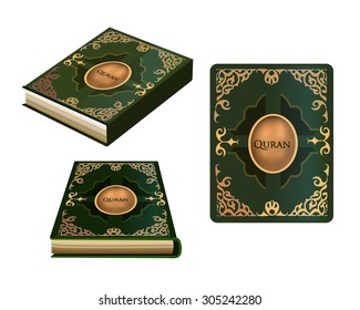 Quran with green cover in different perspective views