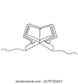 Quran icon  continuous one line drawing  outline vector illustration