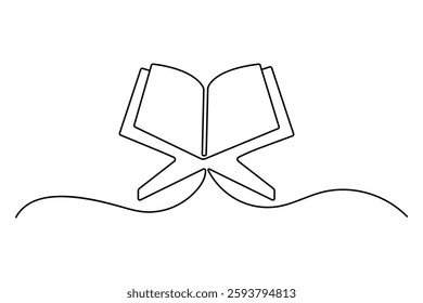 Quran icon continuous one line drawing of isolated outline vector art