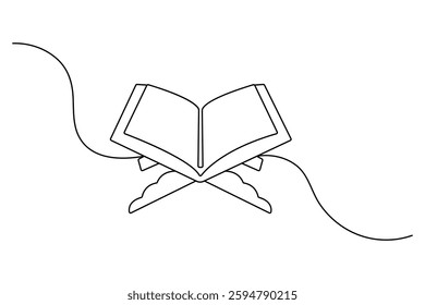 Quran icon continuous one line drawing with black and white background