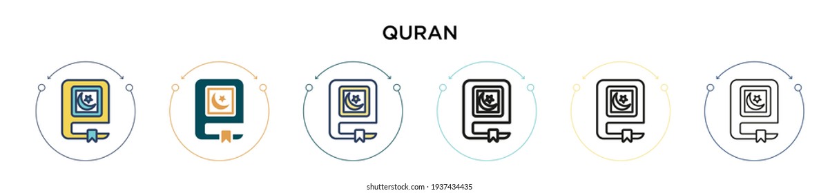 Quran icon in filled, thin line, outline and stroke style. Vector illustration of two colored and black quran vector icons designs can be used for mobile, ui, web