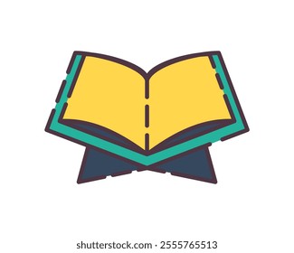 Quran qur'an icon illustration. Flat line color icon of a vibrant icon depicting an open book, symbolizing education, knowledge, and faith. Colored outline icon.