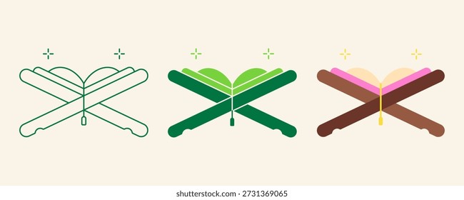 Conjunto de iconos del Corán en el contorno Ilustración vectorial de estilo editable, plano y bicolor para diseño de interfaz de usuario islámico y religioso
