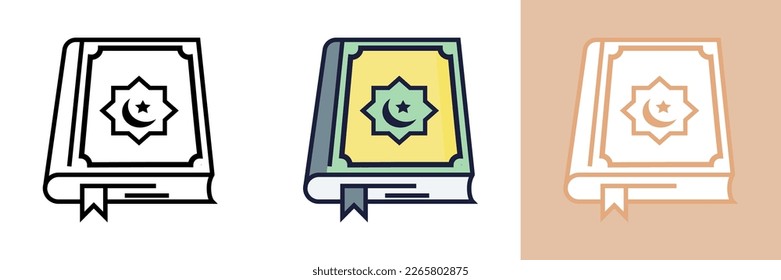 Quran Icon Set - Vector Illustration Collection of Islamic Sacred Text Symbols, This Quran icon set includes a variety of vector illustrations representing Islamic sacred text symbols