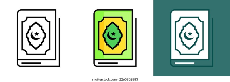 Quran Icon Set - Vector Illustration Collection of Islamic Sacred Text Symbols, This Quran icon set includes a variety of vector illustrations representing Islamic sacred text symbols