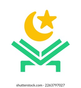 quran icon solid green yellow style ramadan illustration vector element and symbol perfect. Icon sign from modern collection for web.