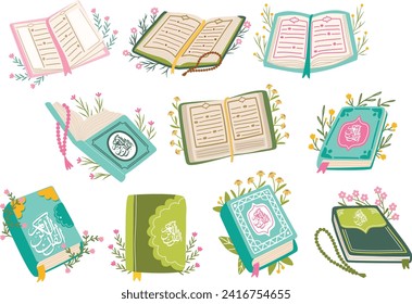 Quran Illustration with Asthetic Leaf Flower Decorative