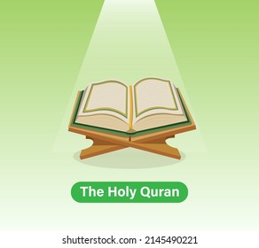 Quran islam religion pray symbol with green background illustration vector