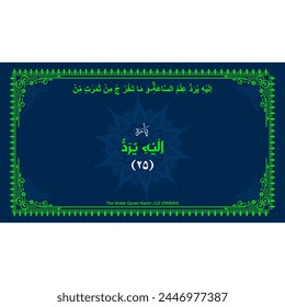 Quran Juz No. 25 Name in Arabic with English Translation on Islamic background. Quran Para Cover vector Design